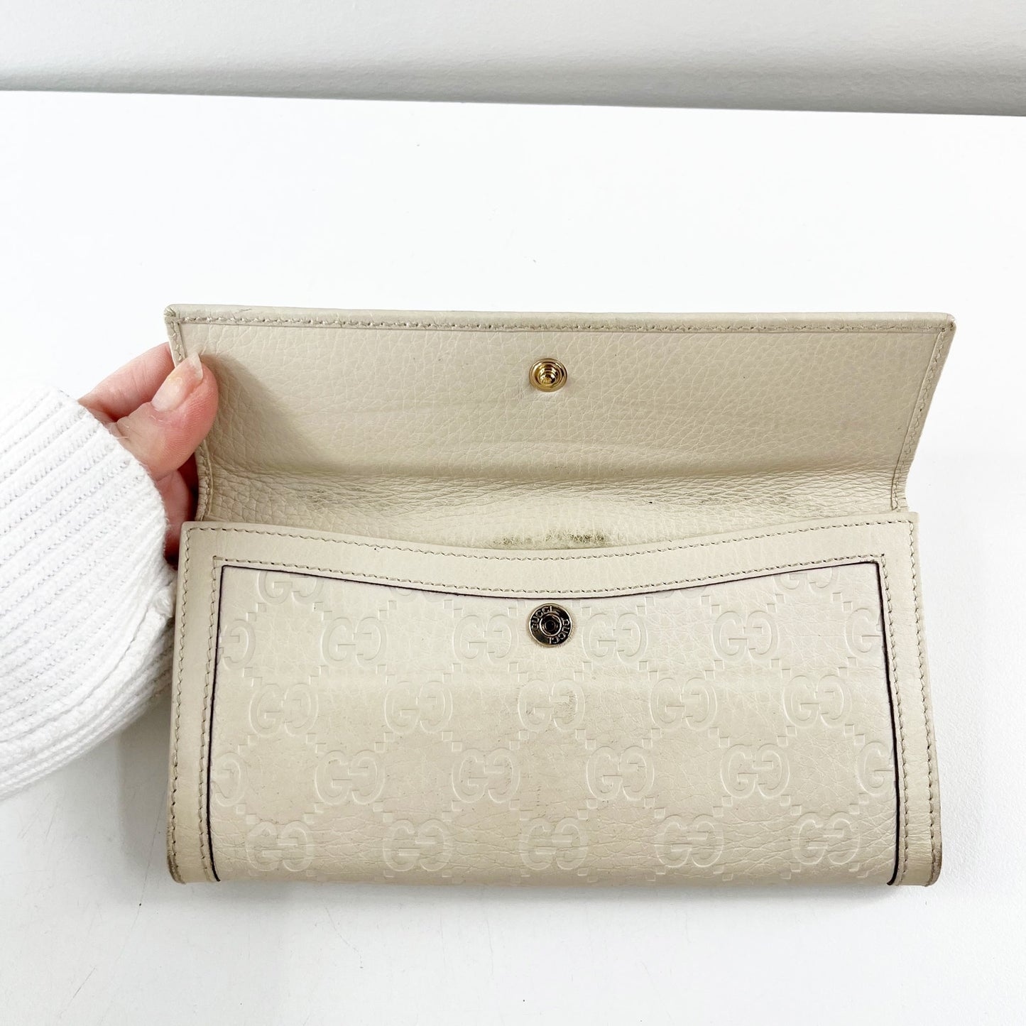 Gucci Guccissima GG Continental Long Rectangle Leather Wallet Cream