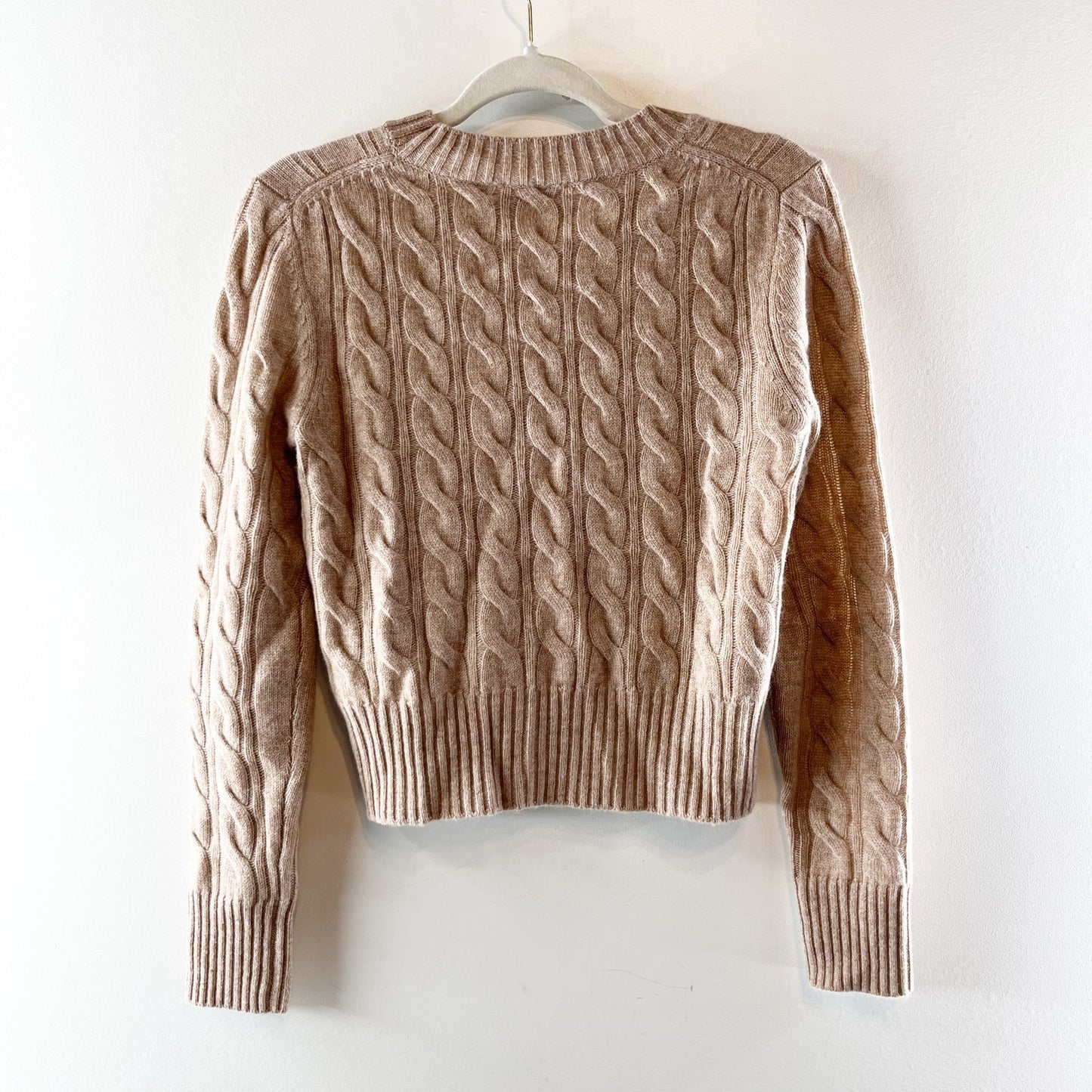 Quince Mongolian Cashmere Shrunken Cable Crew Neck Sweater Oatmeal Small