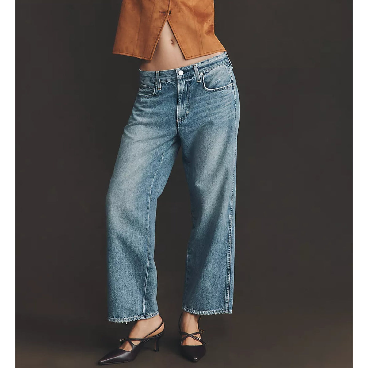 AMO Denim Billie Cotton Mid Rise Cropped Straight Leg Jeans Blue 25