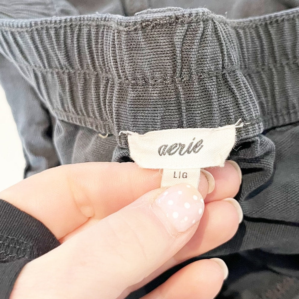 Aerie Stonewash Linen Blend Shorts Washed Black Gray Large