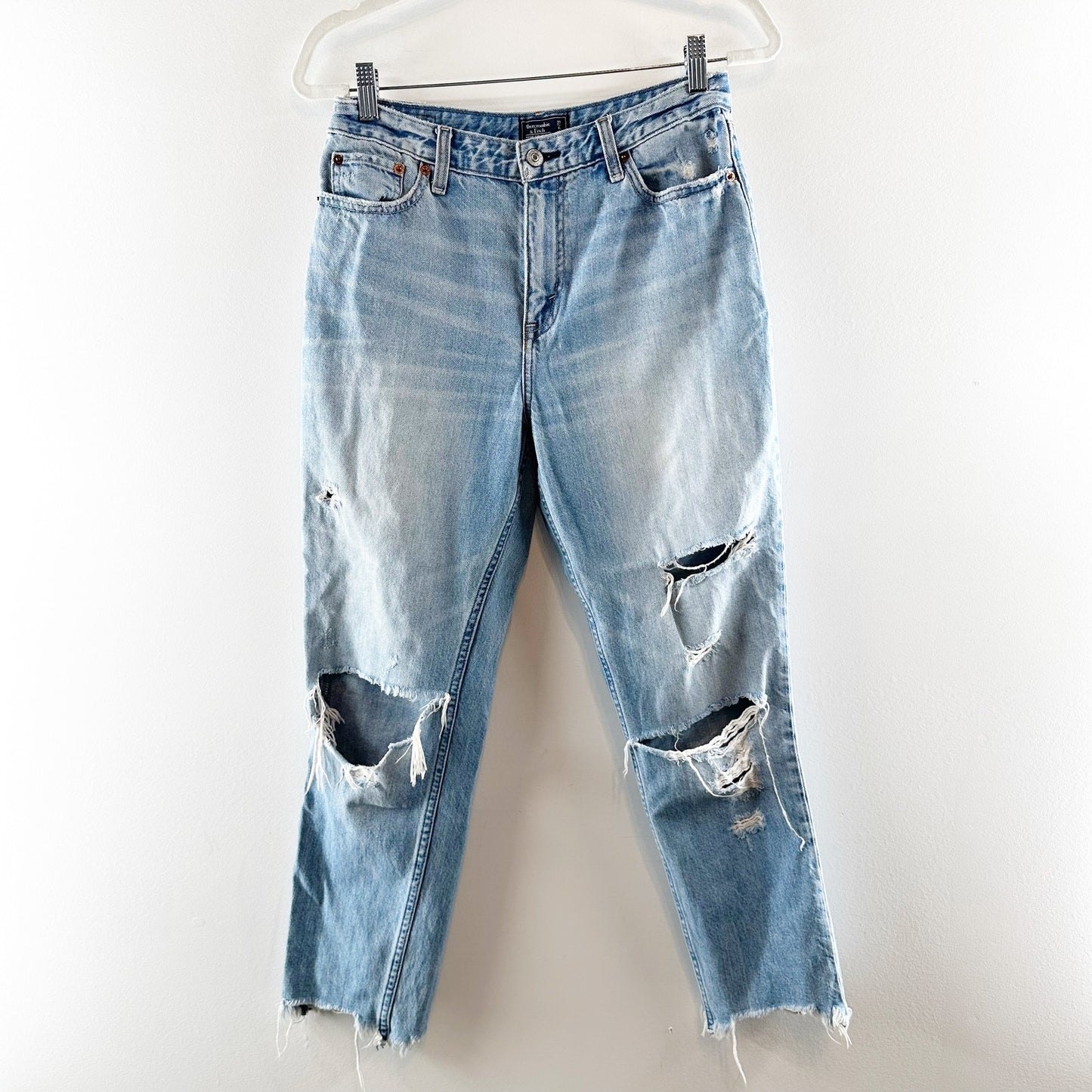 Abercrombie & Fitch Annie Girlfriend High Rise Distressed Jeans Blue 4