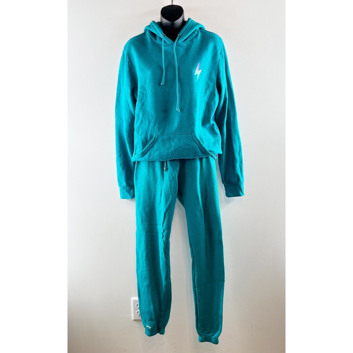 Aviator Nation Bolt Hoodie Sweatshirt Sweatpants Matching Set Teal M / S