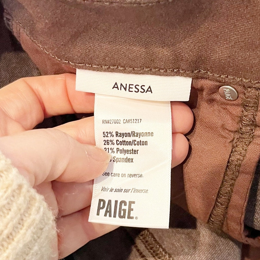 Paige Anessa High Rise Wide Leg Coated Cropped Pants Chocolate Brown 24