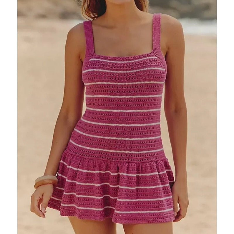Celandine by Anthropologie Striped Sleeveless Crochet Minidress Pink White Large
