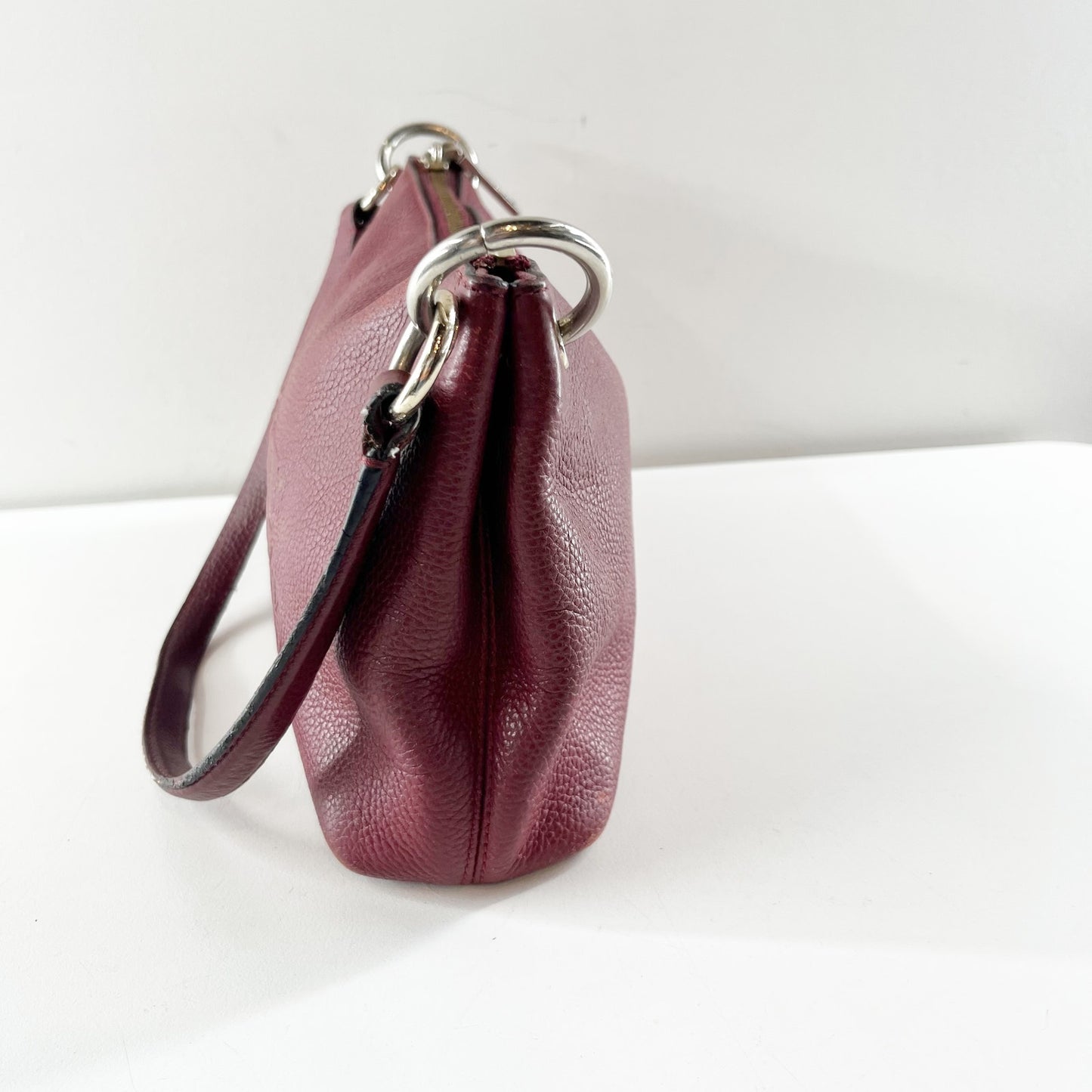 Coach Pebbled Leather Horse & Carriage Shoulder Bag Purse Maroon Red