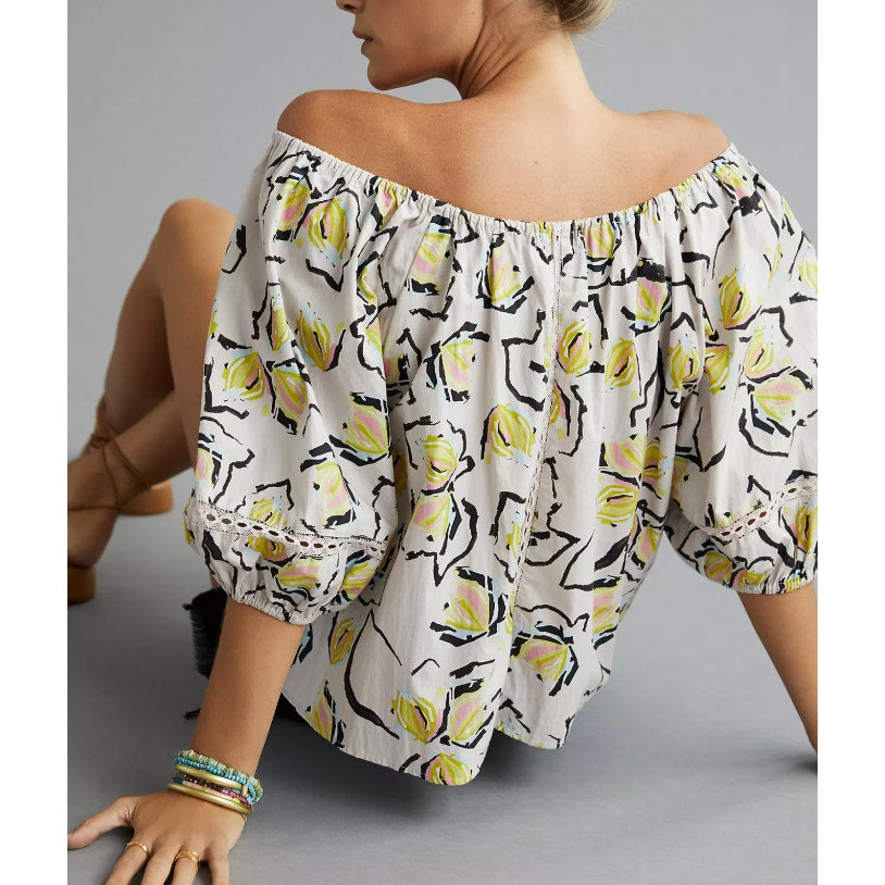 Velvet by Graham & Spencer Off The Shoulder Elbow Length Puff Sleeve Top White