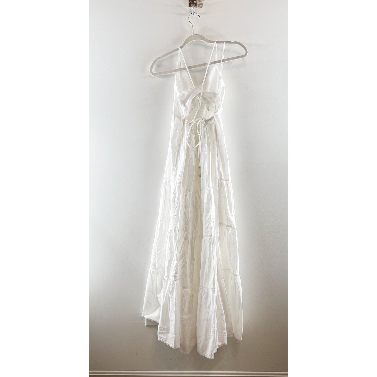 Lspace Laina Tiered Cotton Poplin Cover-Up Maxi Dress Cream White Medium