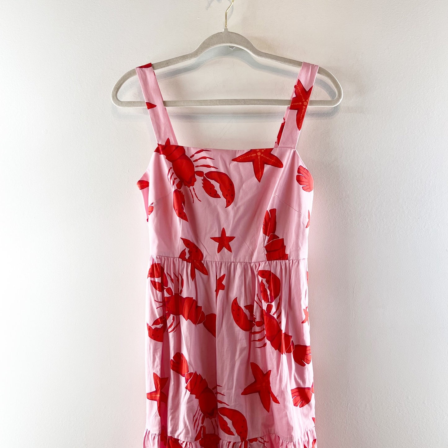 J. Crew Sleeveless Square Neck Lobster Print Midi Dress Pink Red 4