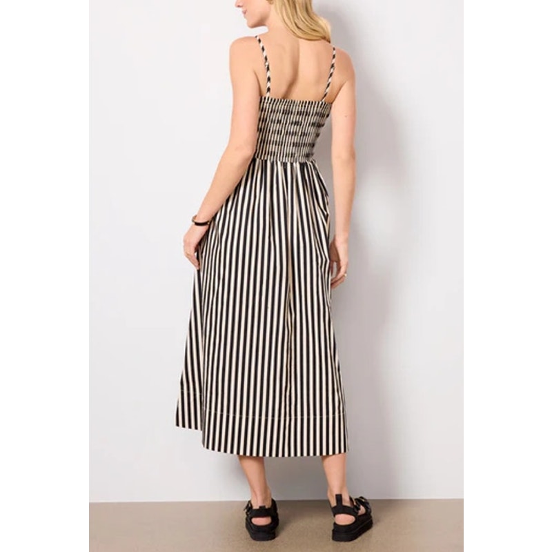Evereve Cecilia Striped Sleeveless Smocked Maxi Dress Black White Medium