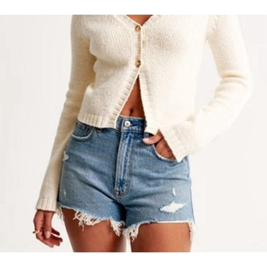 Abercrombie & Fitch High Rise Mom Jean Cutoff Shorts Blue 27 / 4
