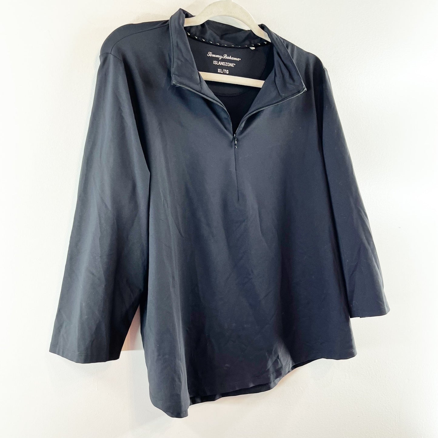 Tommy Bahama Island Zone 3/4 Sleeve 1/4 Zip Up Polo Shirt Black XL