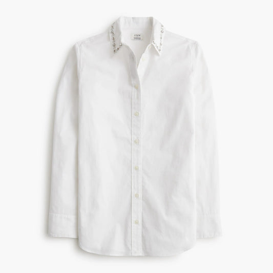 J. Crew Embellished Button Up Long Sleeve Shirt White XXS