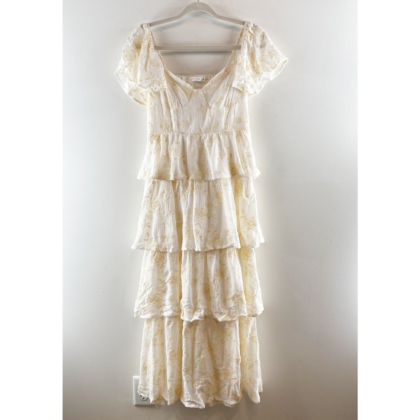 Altar'd State Roxanne Layered Tiered Ruffle Maxi Dress Ivory Yellow Medium