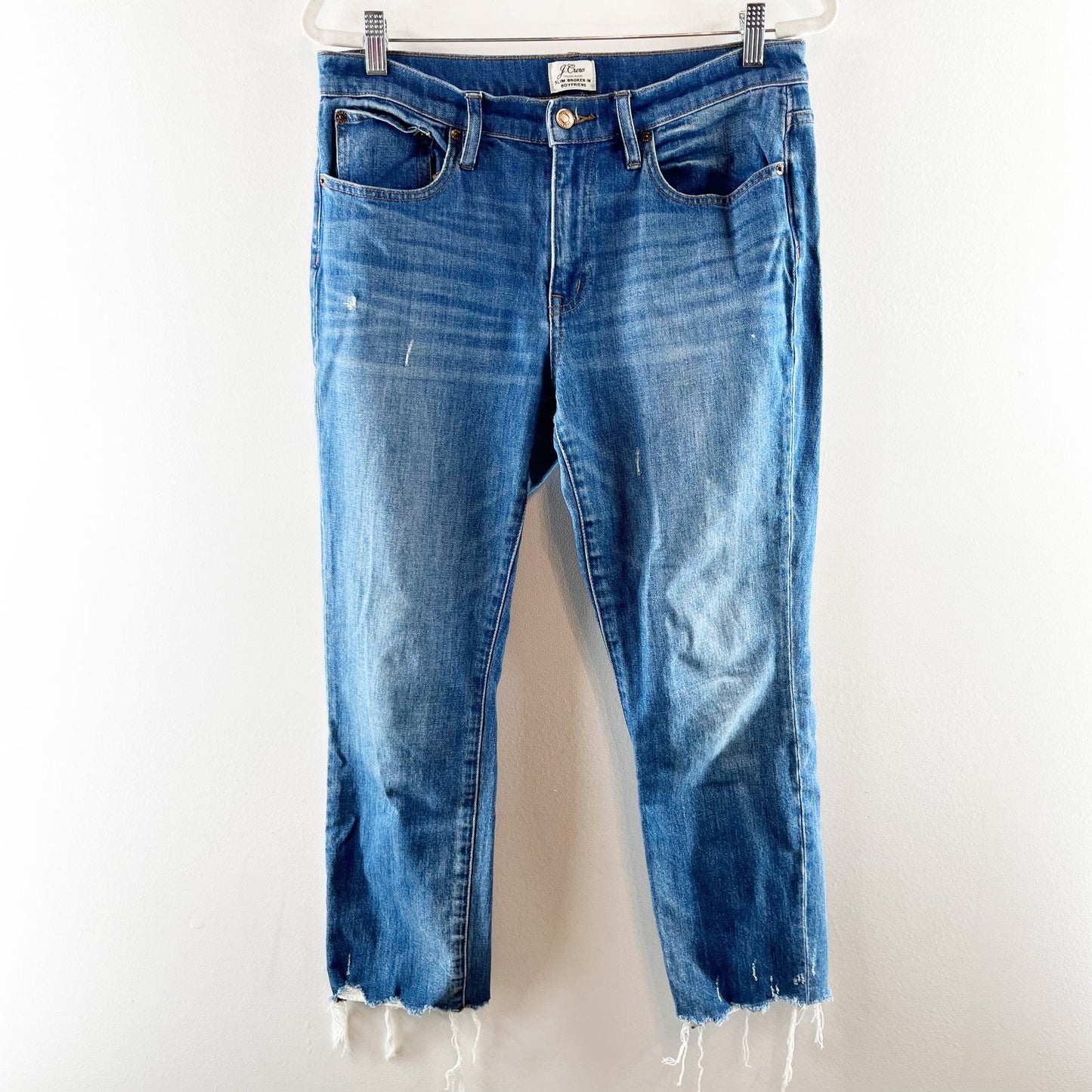 J. Crew High Rise Slim Broken In Boyfriend Jeans Raw Hem Blue 28 / 6