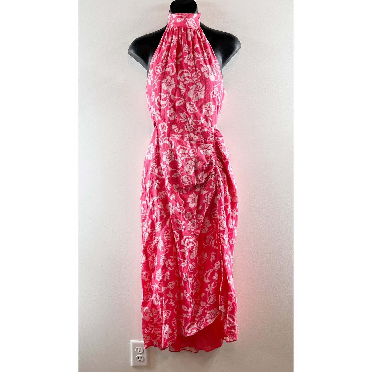 Ramy Brook Halter Floral Cutout Slit Midi Dress Pink 4