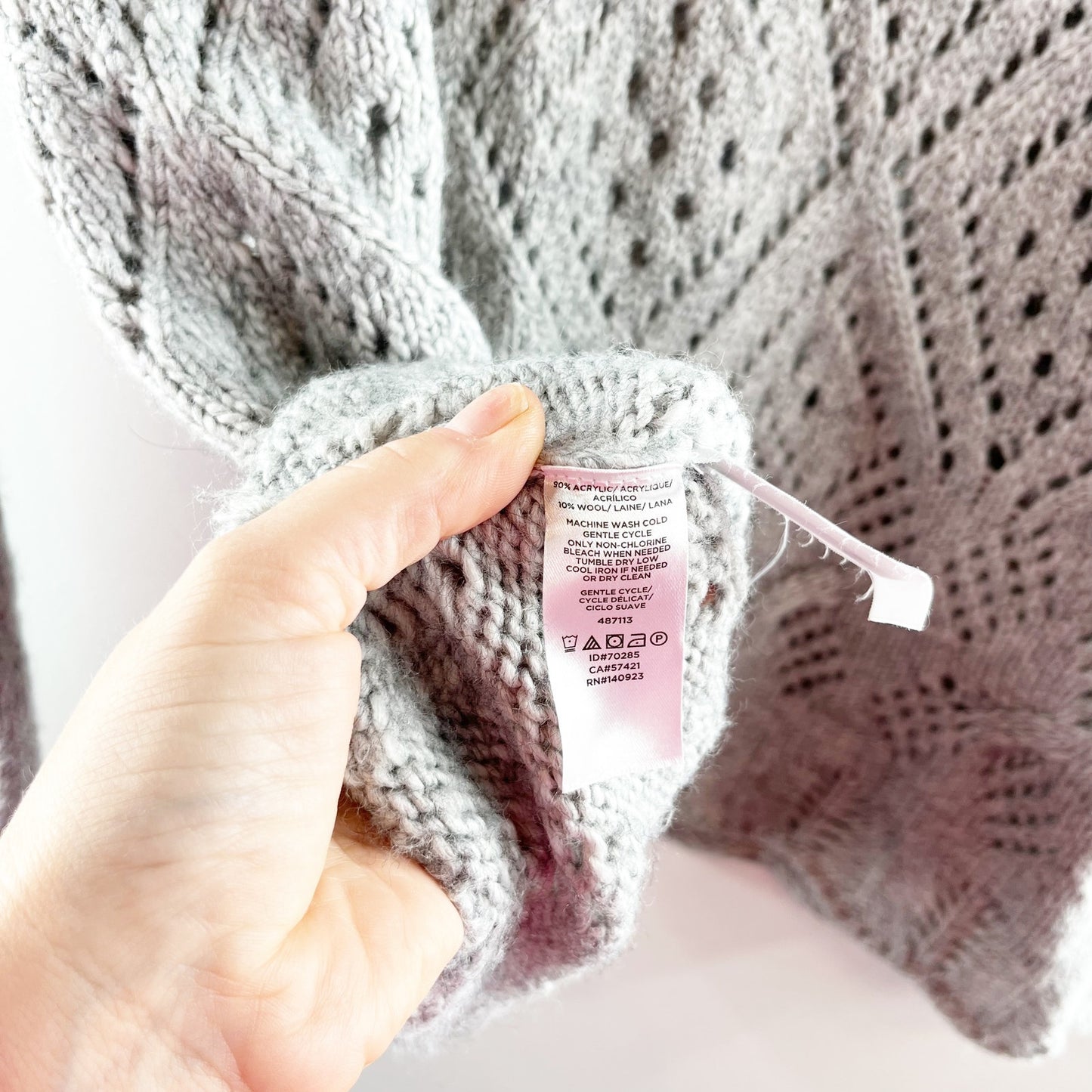 LOFT Pointelle Knit Long Sleeve Crewneck Sweater Gray Large