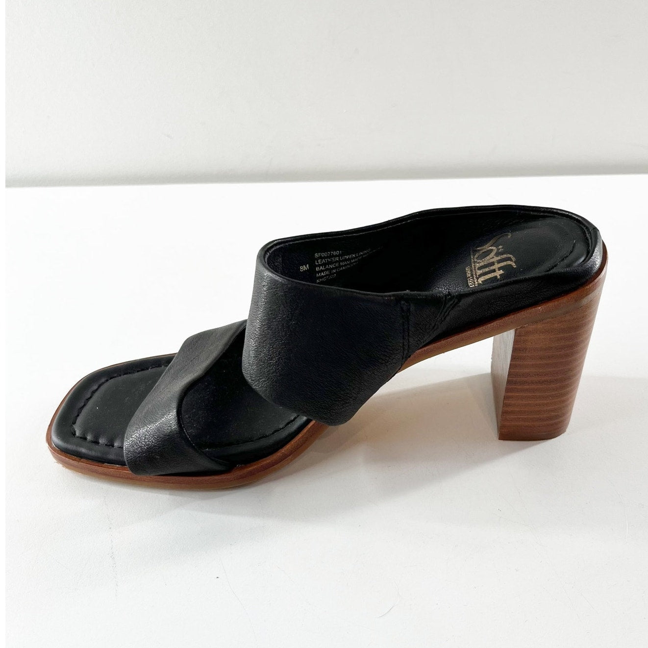 Sofft Sheila Leather Block Hell Square Toe Mule Sandals Shoes Black 8