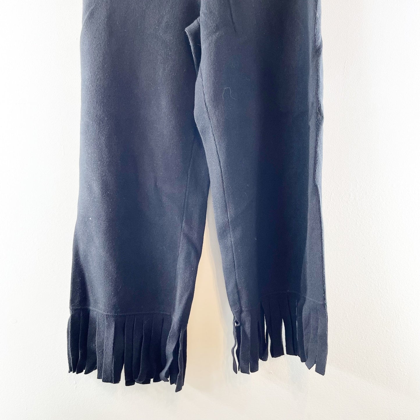 Maeve Anthropologie Colette Knit Fringe High-Rise Wide-Leg Cropped Pants Black