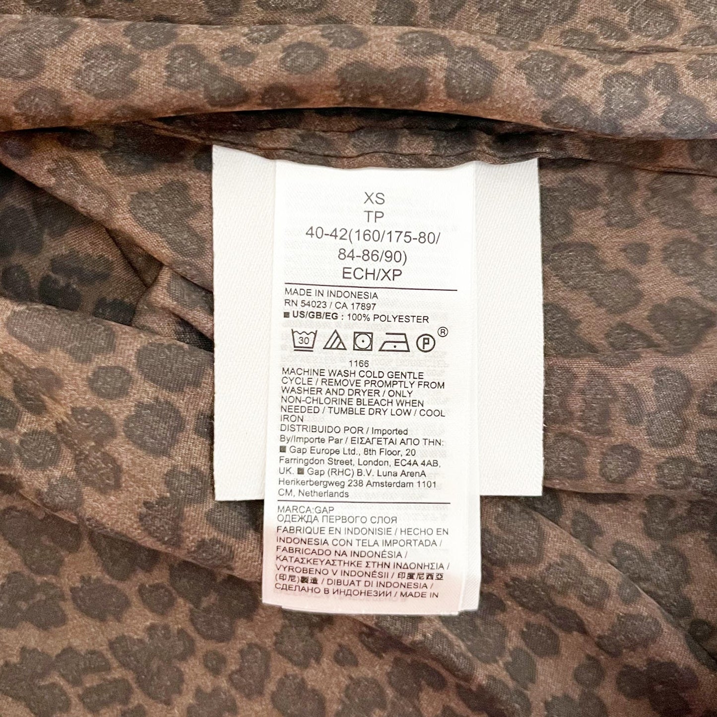 GAP Long Sleeve Ruffle Split Neck Animal Leopard Print Brown XS