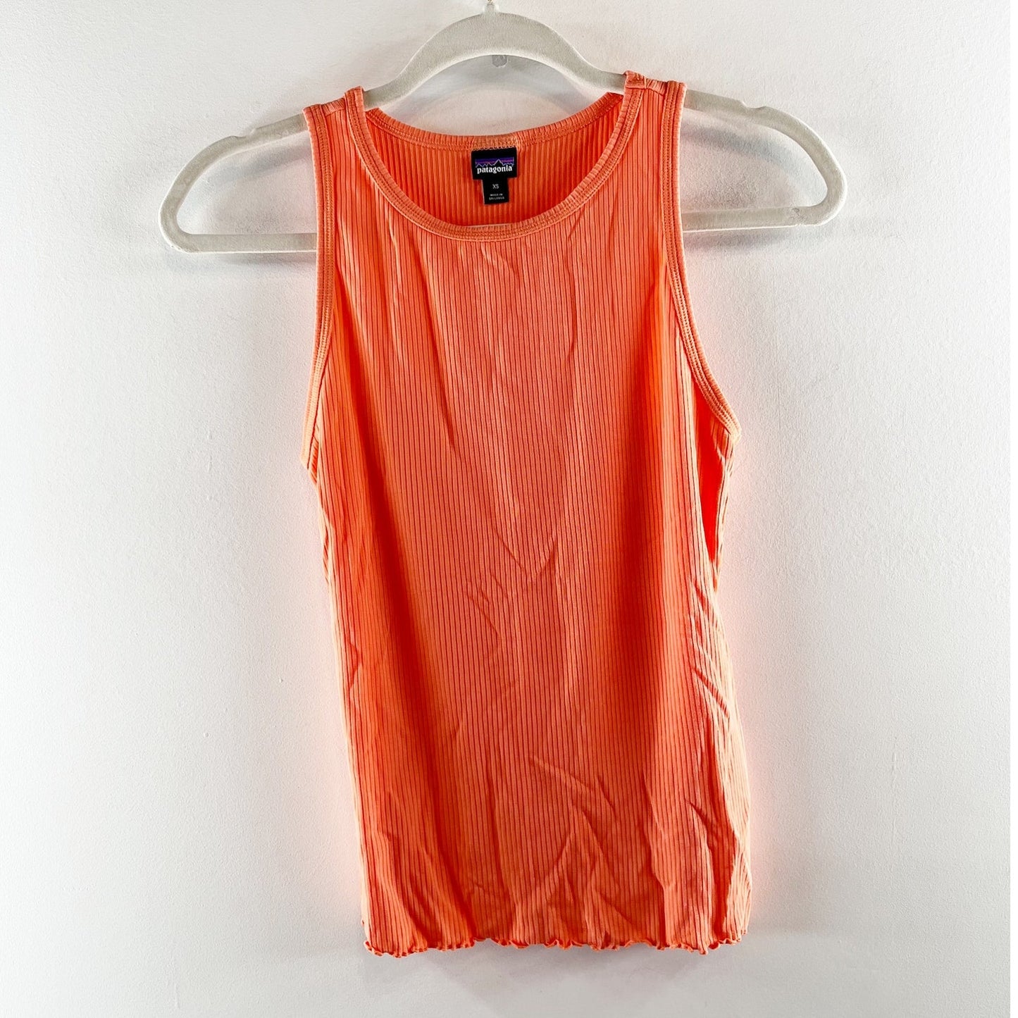 Patagonia Rib Knit Sleeveless Ruffle Hem Tank Top Orange XS