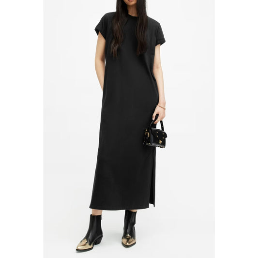 Allsaints Anna Crew Neck Short Sleeve Cotton Maxi T-Shirt Dress Black 8