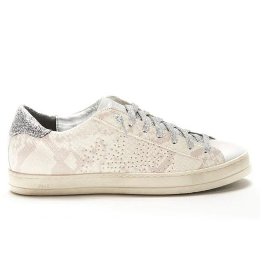 P448 John Low Top Sunset Snake Glitter Heel Lace Up Skateboarding Sneakers White