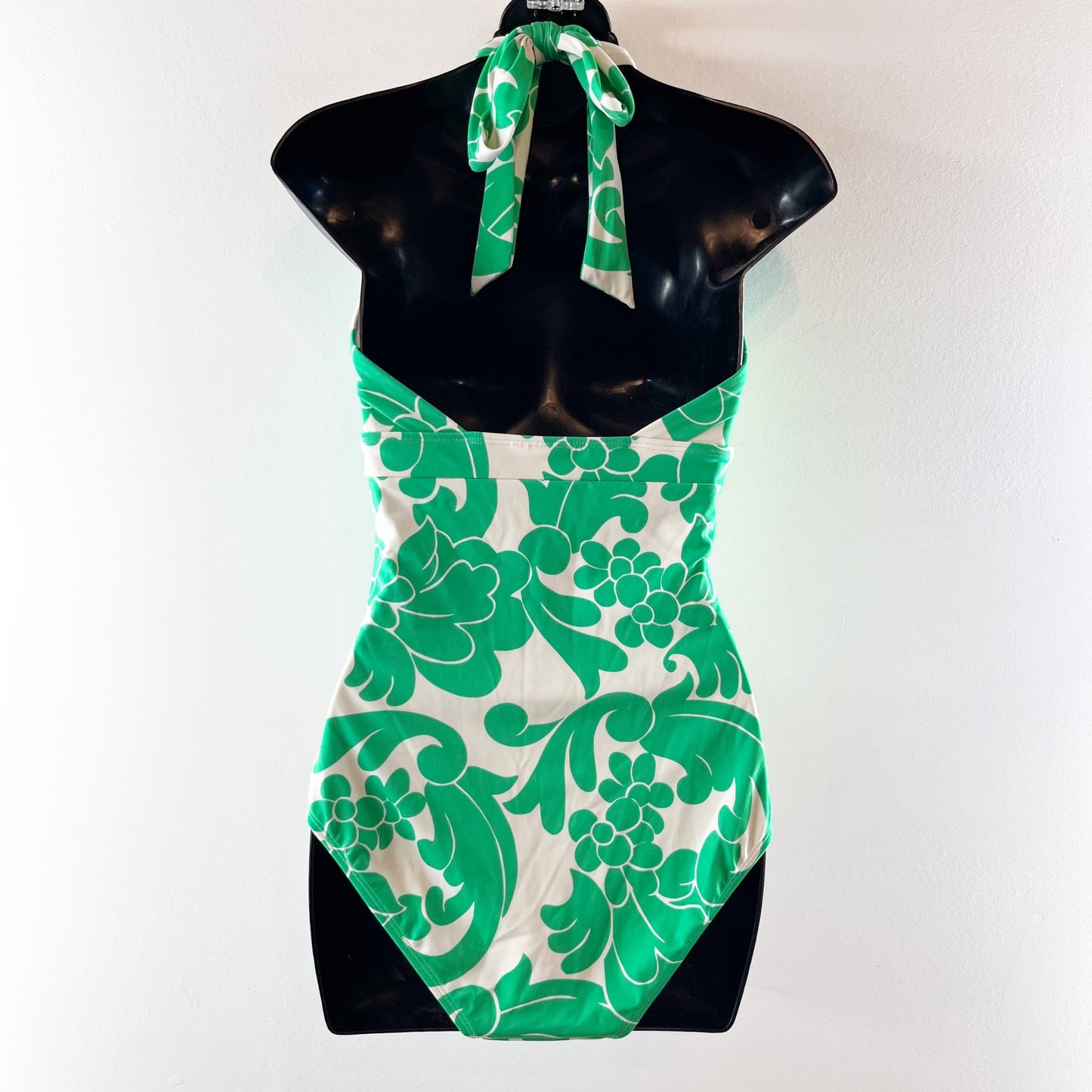 Boden Ithaca Halter Neck Padded One Piece Swimsuit Green White 8