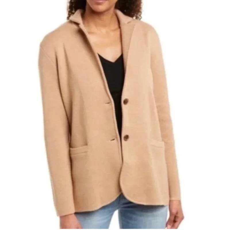 J. Crew Schoolboy Cotton Knit Sweater Blazer Jacket Tan Beige XL