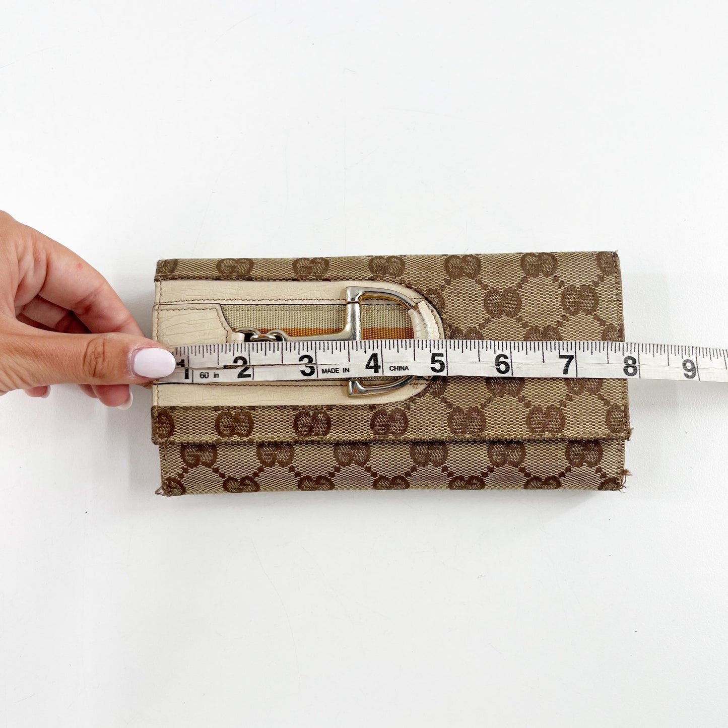 Gucci GG Web Hasler Continental Canvas Horsebit Wallet Tan Beige