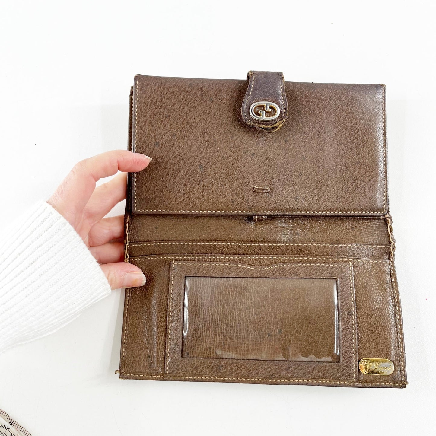 Gucci Vintage GG Supreme Web Long Trifold Wallet French Purse Brown