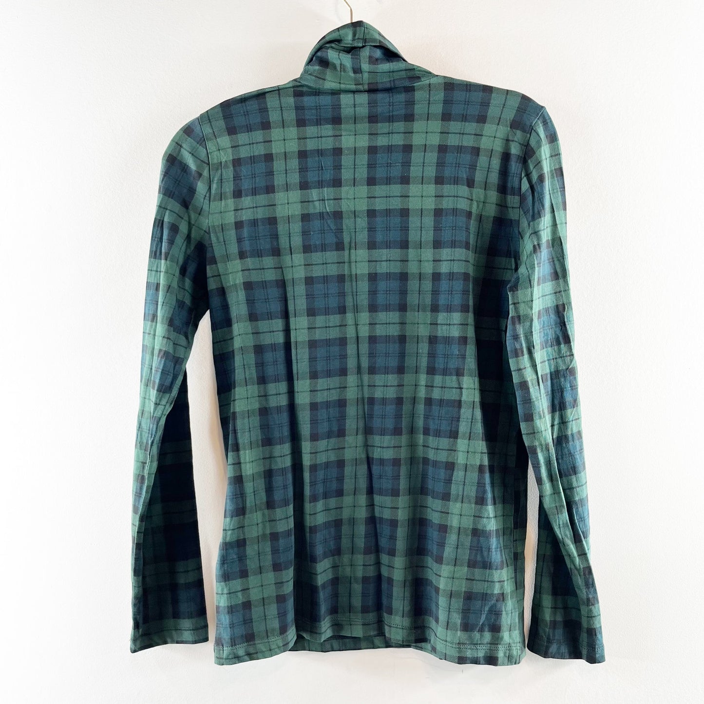 J. Crew Cotton Tissue Long Sleeve Turtleneck Top Black Watch Tartan Plaid Small