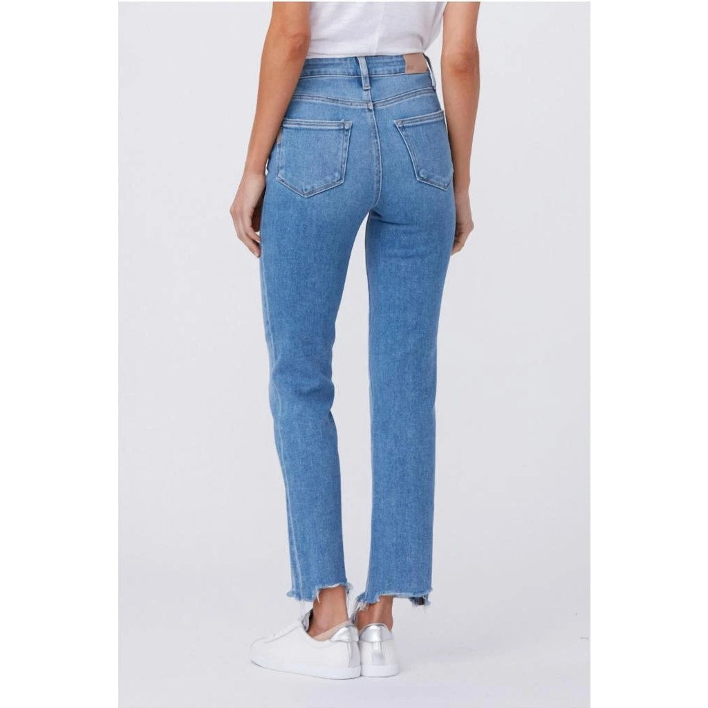 Paige Cindy Mel Destroyed Raw Hem High Rise Straight Leg Jeans Blue 28 / 6