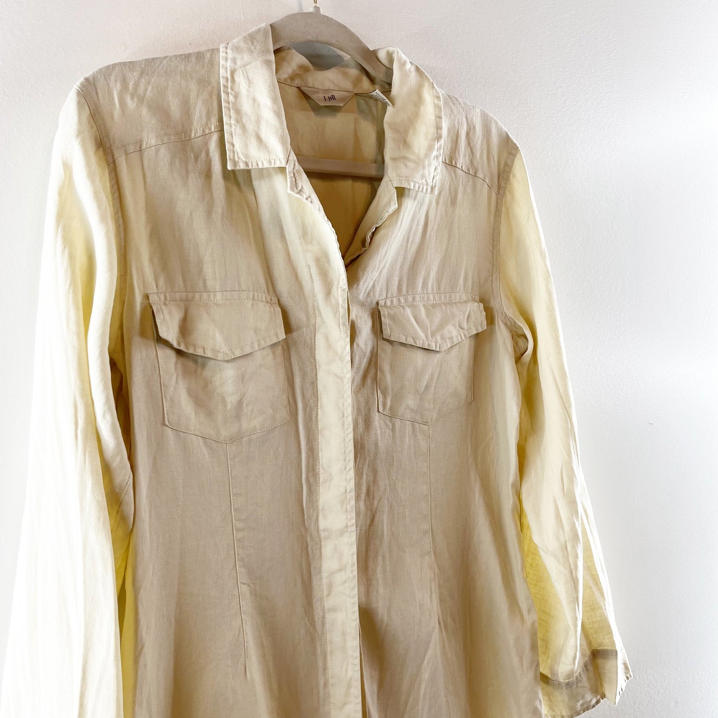 J. Jill 100% Linen Relaxed Fit Long Sleeve Button-Down Shirt Dress Cream 10