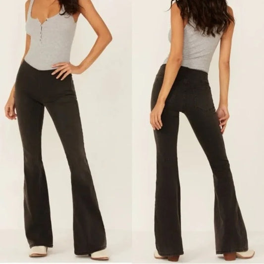 Free People High Rise Penny Flare Pull On Pants Jeans Black 30 / 10