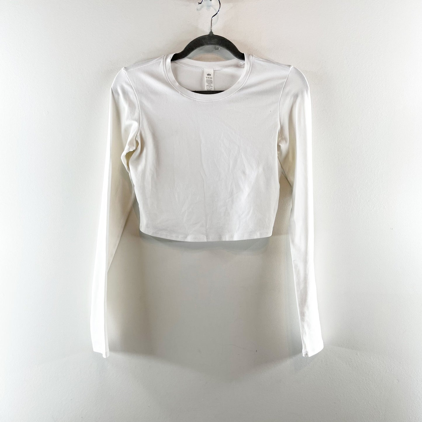 Alo Alosoft Crop Finesse Long Sleeve Fitted T-Shirt Top White Small