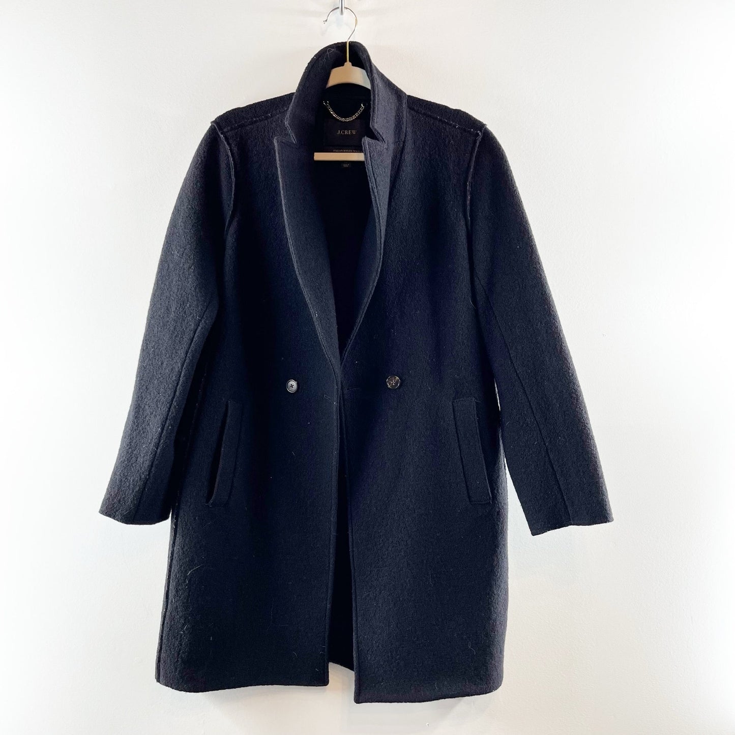 J. Crew Daphne Italian Boiled Wool Long Sleeve Notch Lapel Topcoat Black 10