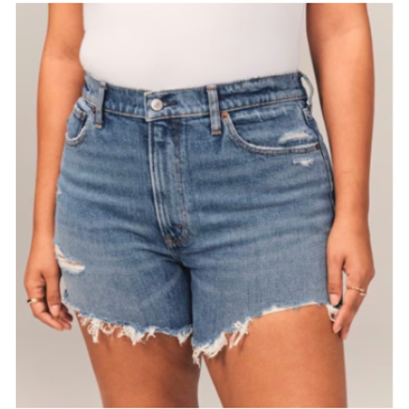 Abercrombie & Fitch 4" High Rise Distressed Mom Short Medium Ripped Wash 34 / 18