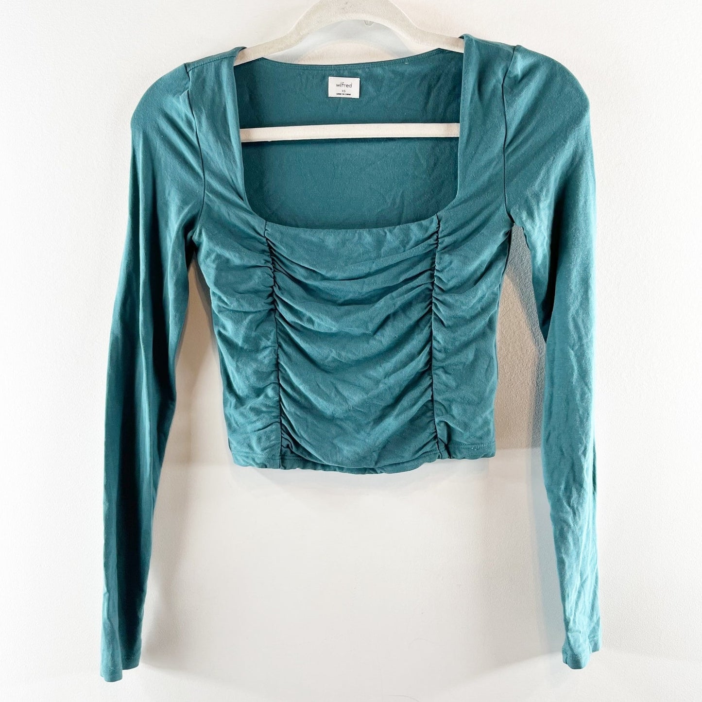 Wilfred Aritzia Lydia Square Neck Long Sleeve Ruched Top Green XS