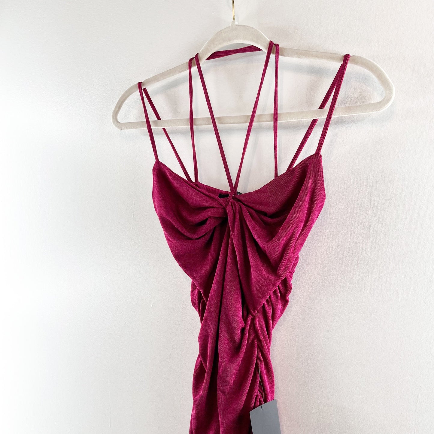 Lulus Such A Serve Ruched Strappy Bodycon Midi Dress Magenta Pink XS