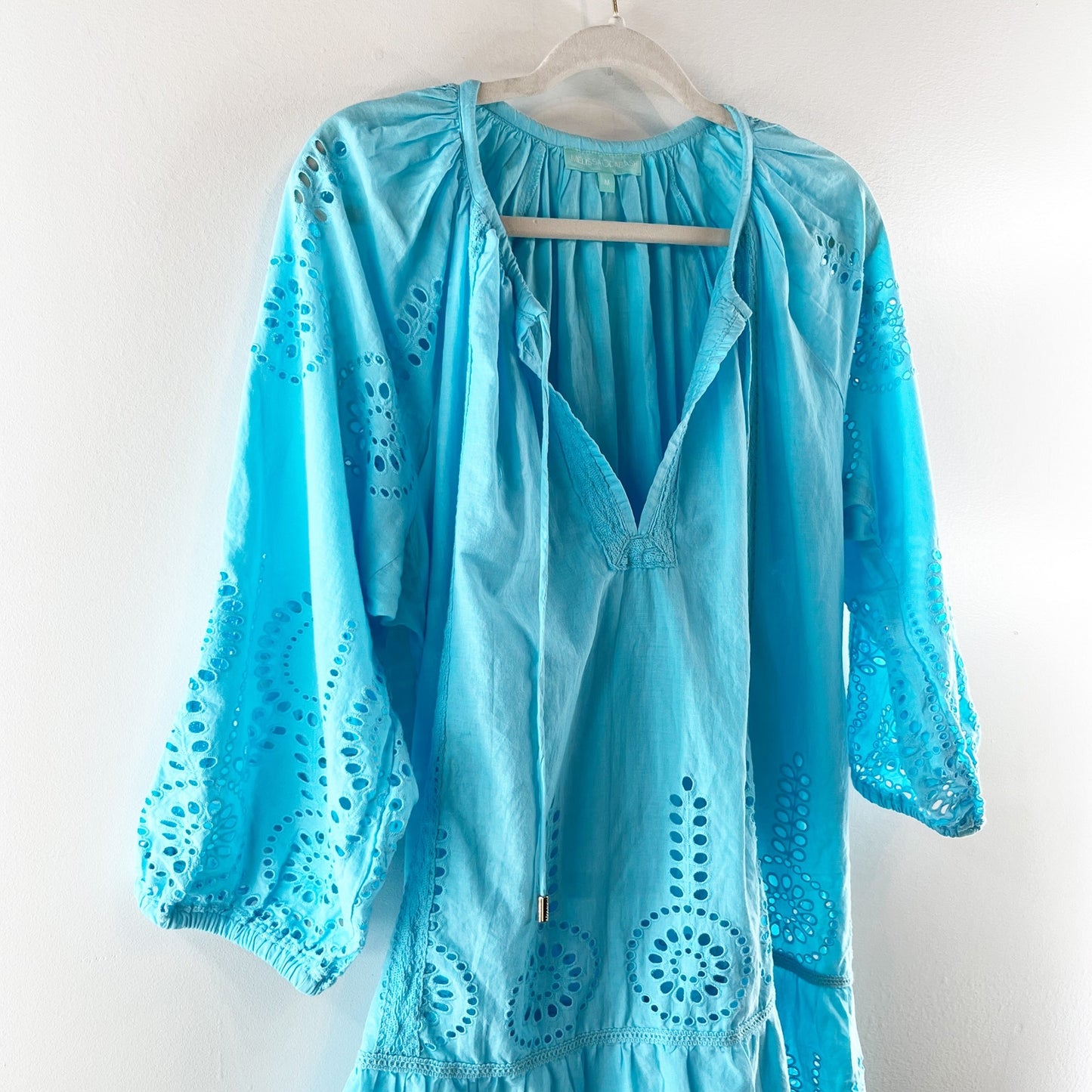 Melissa Odobash Ashley Cotton Swim Cover Up Mini Kaftan Dress Turquoise Medium