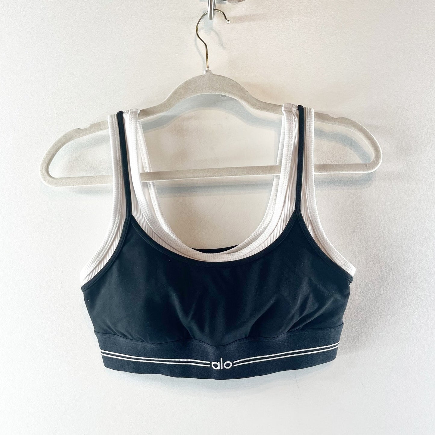 Alo Airbrush Better Together Layered Sports Bra Black White Small