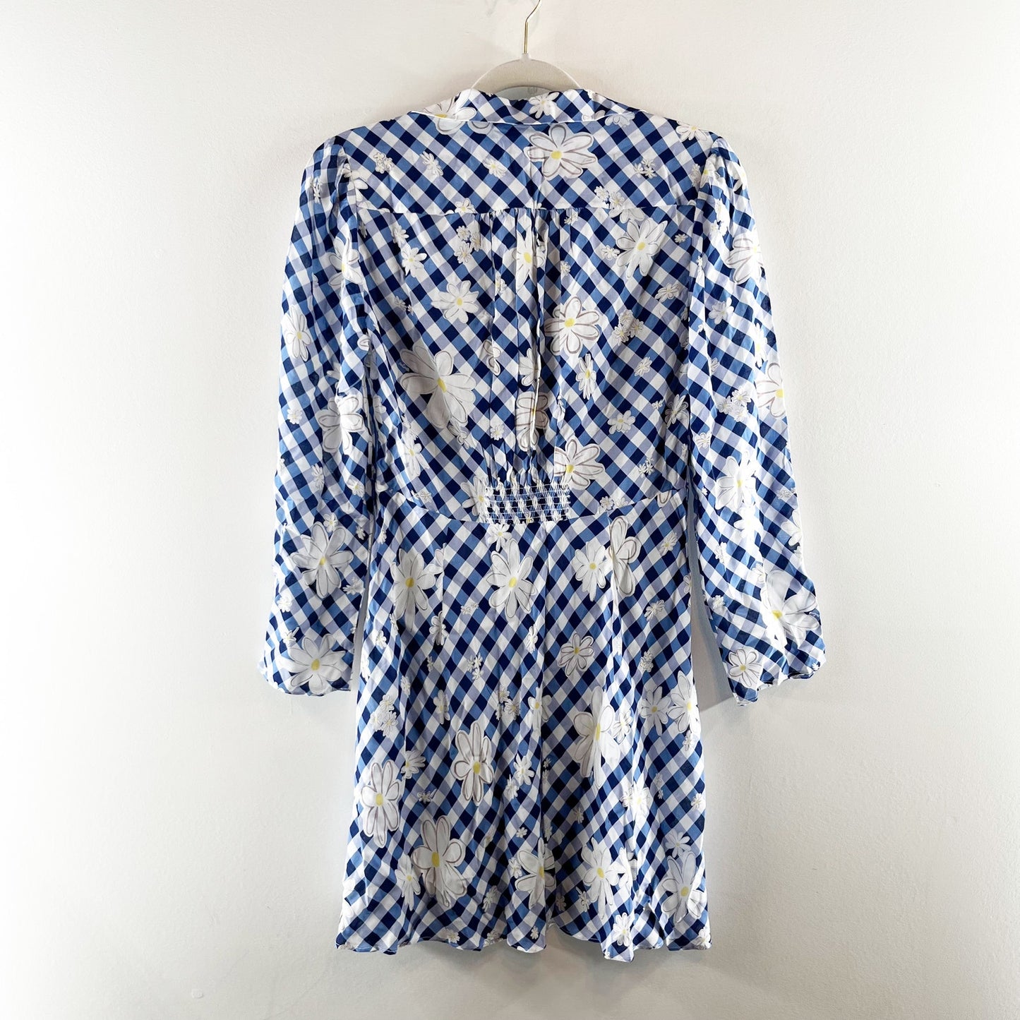 RIXO Renata Riviera Daisy Check Print Mini Dress Blue and White US 4 / XS
