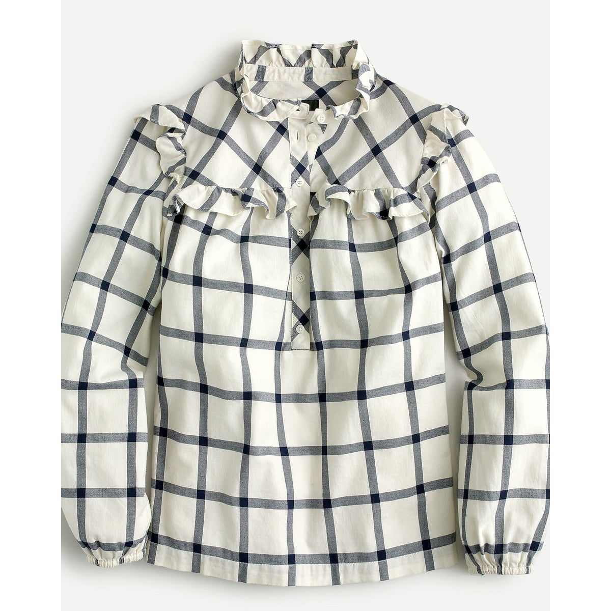 J. Crew Flannel Windowpane Long Sleeve Popover Blouse Top Ivory Navy Blue 2X