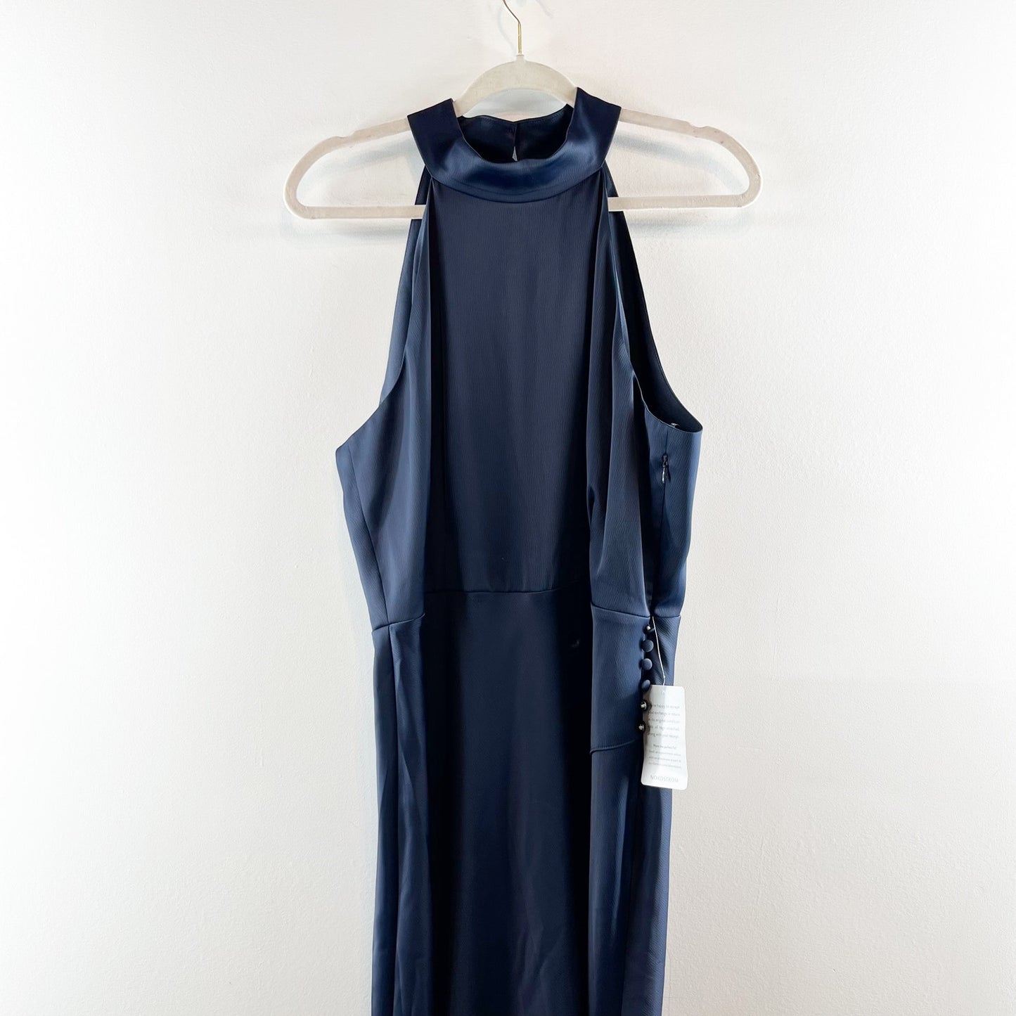 WAYF Halter Neck Sleeveless Slit Maxi Formal Gown Navy Blue XL