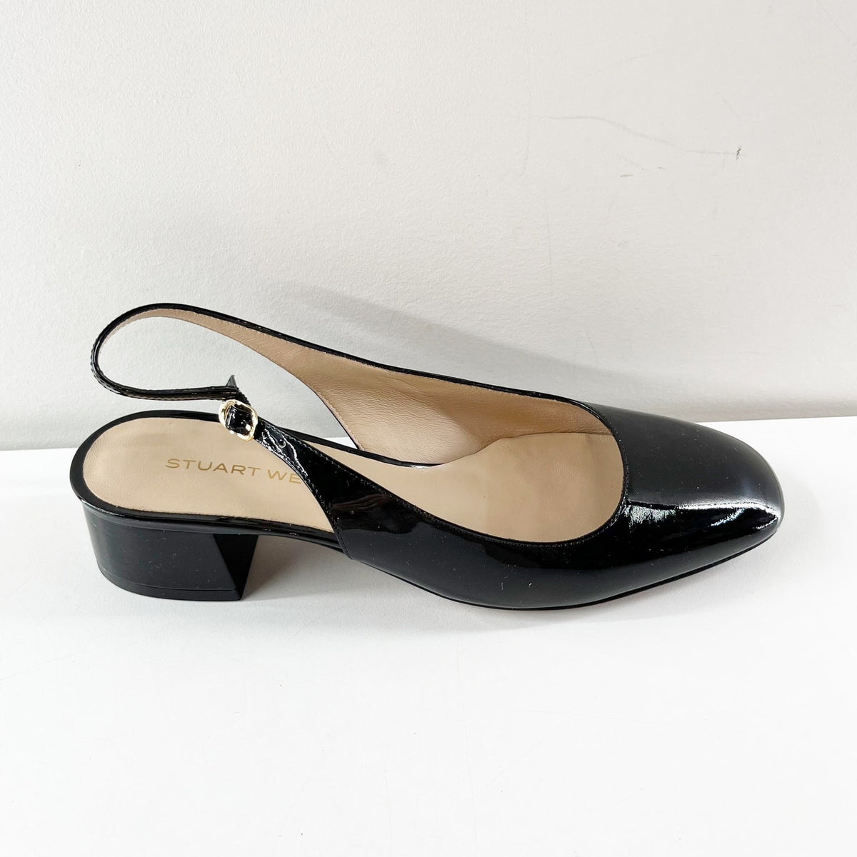 Stuart Weitzman Maeve Slingback Pump Heels Patent Leather Black 9.5