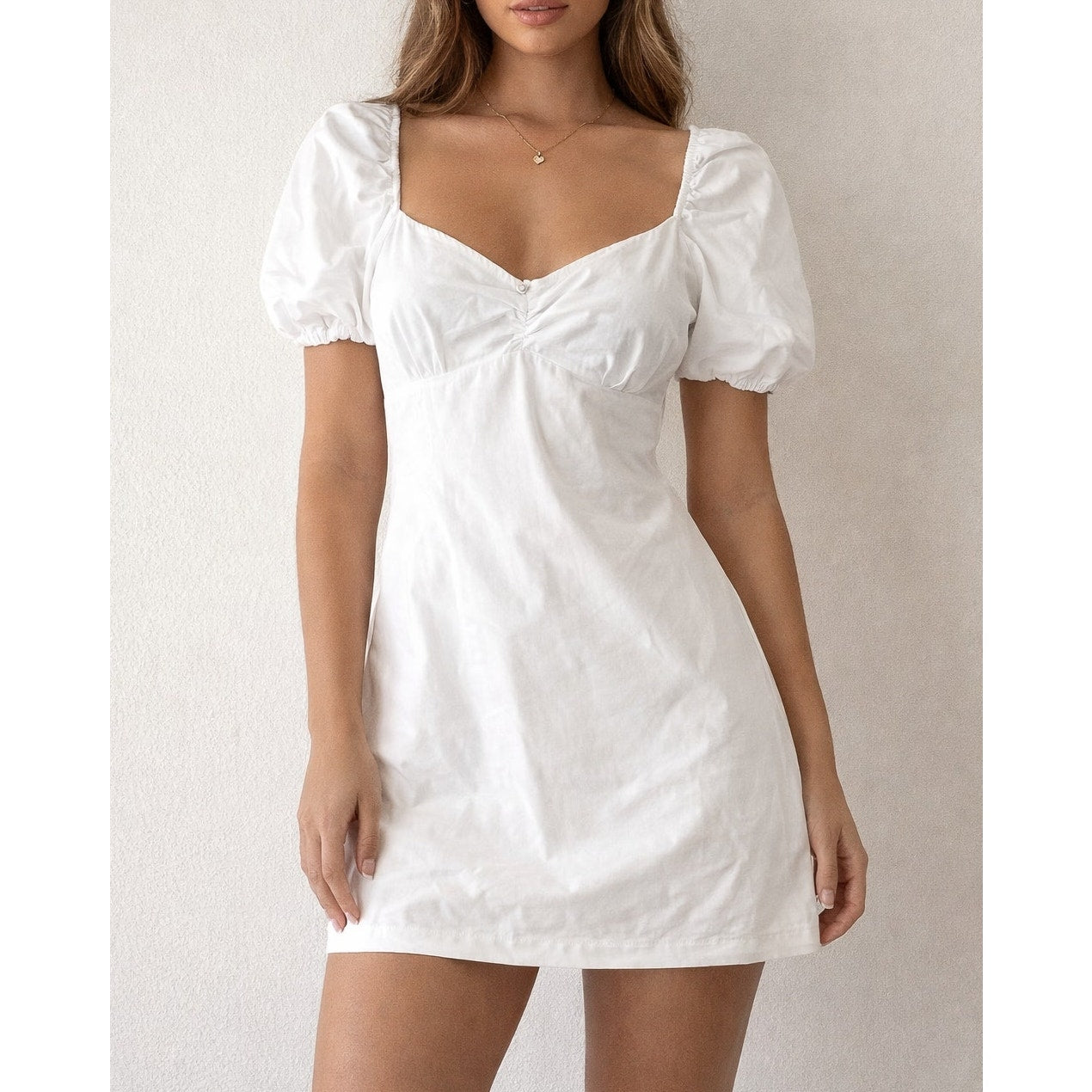 Abercrombie & Fitch Puff Sleeve Sweetheart Neckline Mini Dress White Medium