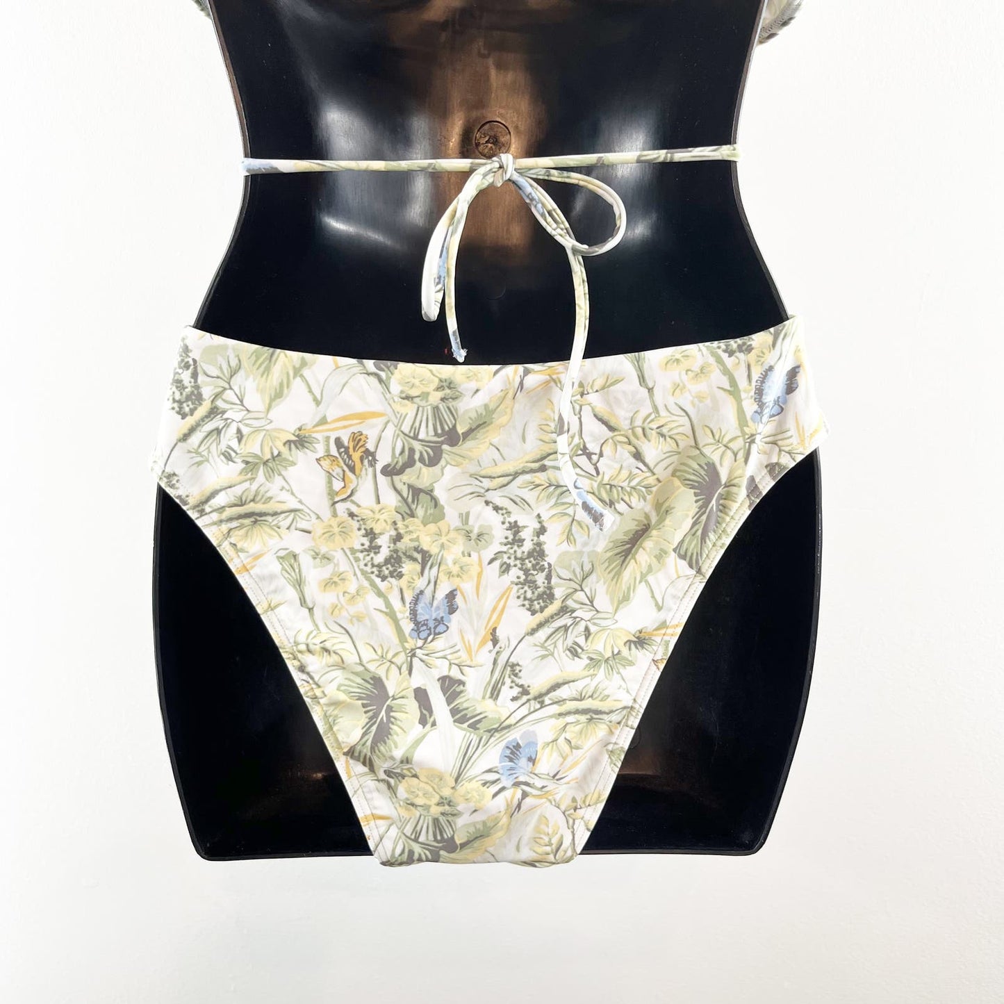 Abercrombie & Fitch Cinched Bandeau Top High Waist Bottom Bikini White Floral M