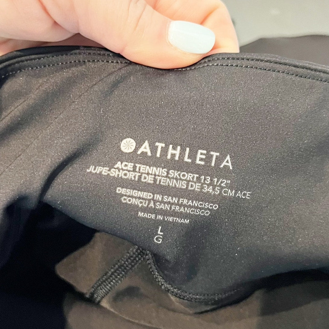 Athleta Ace Pull On High Waisted Golf Tennis Mini Skort 13.5" Black Large