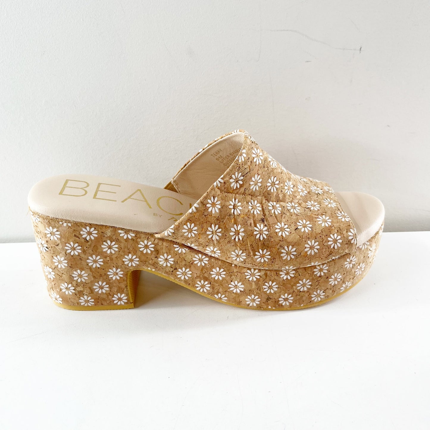 Beach by Matisse Terry Floral Slip On Block Heel Platform Sandals Beige Tan 9
