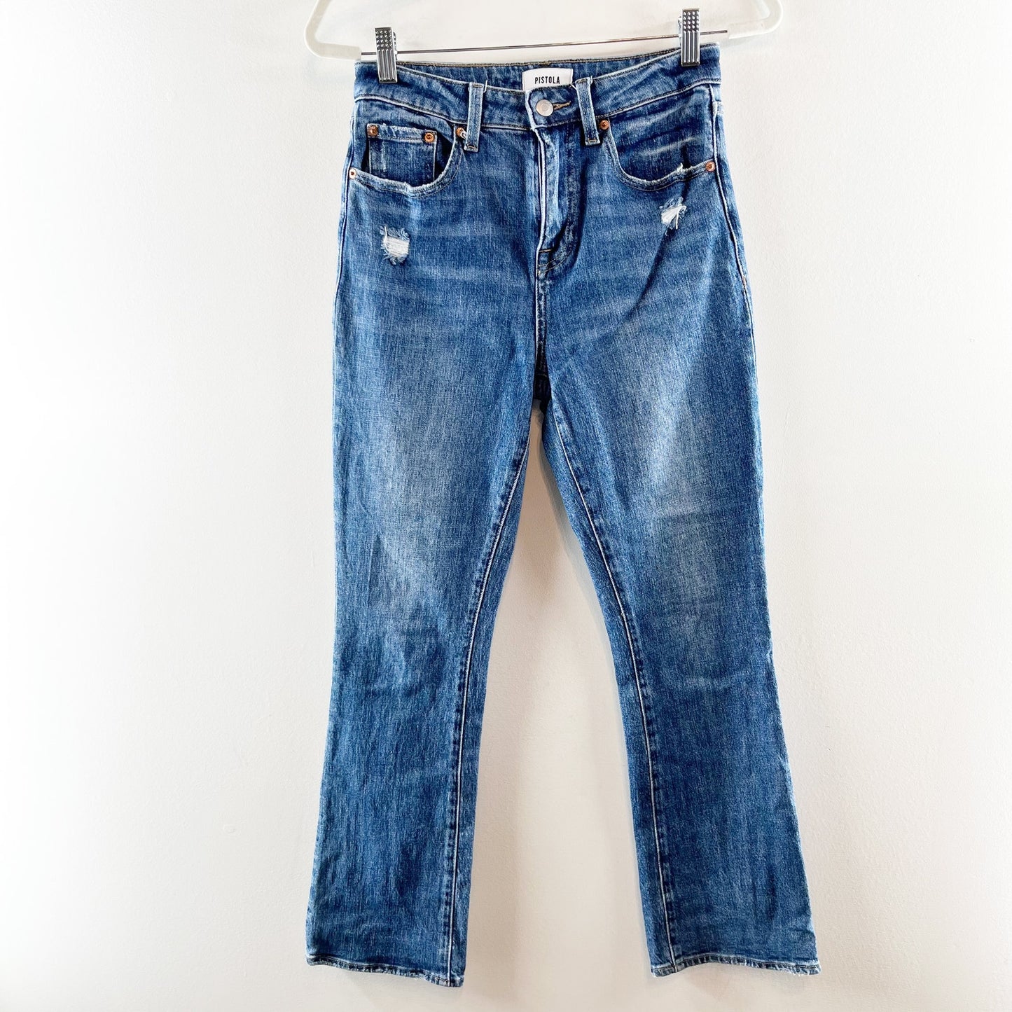 Pistola Lennon High-Waisted Distressed Denim Cropped Bootcut Jean Leyton Wash 25